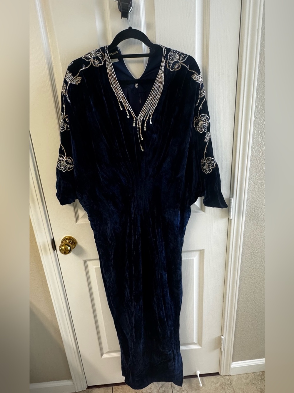 FARAH TALIB AZIZ Velvet Embellished Kaftan with sequins work in Navy color